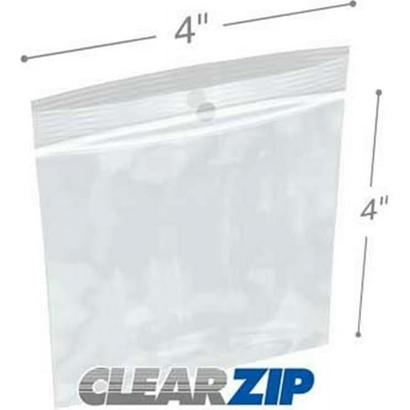 International Plastics CZH20404 4 x 4 in. ClearZip with Hanghole Bags, 0.002 Gauge - Case of 1000