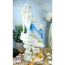 Ebros Capiz Blue Ombre Tail Mermaid Leaning On Rock By Sea Coral Reef Statue
