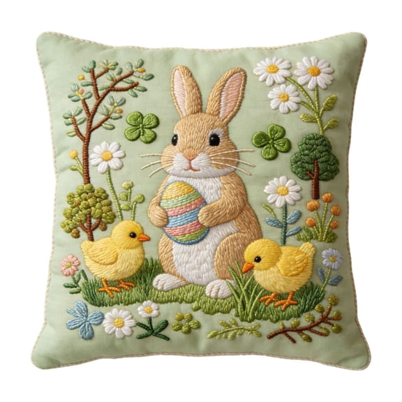 TanSiDing Spring Throw Pillow Covers - Watercolor Bunny in Flowers Cotton Pillow Cases Decorative for Easter Bunny Decor Couch Sofa Bedroom Living Room 45*45cm