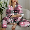 thumbnail image 6 of Pajama Sets for Women 2 Pcs, Pink heart plaid Button Down Long Sleeve Sleepwear Lounge PJ Sets, 6 of 6