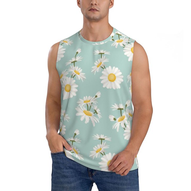 Balery Floral Daisy Camisetas sin mangas para hombre, absorbe la humedad y protege contra el mal olor.-3X-Large