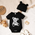 thumbnail image 3 of 6 Months Baby Boys Romper 9 Months Boys One-piece Bodysuit Bear Print Infant Boys Short Sleeve Bodysuit with Hat Black, 3 of 7