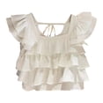 thumbnail image 4 of ZHOGXU Toddler Kids Girls Summer Top Flying Sleeve Square Neck Solid Color Ruffle Breathable Soft Tee For Everyday Wear,White,7-8 Years, 4 of 4