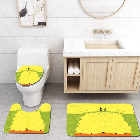 Erehome Grunge Two Men Shaking Hands And Sharks Under Bridge Business Murky Yellow 3 Piece Bathroom Rugs Set Bath Rug Contour Mat And Toilet Lid Cover Walmart Canada