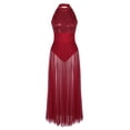 thumbnail image 4 of YONGHS Women's Lyrical Sequined Cut Out Ballet Dance High Split Overlay Mesh Maxi Dress Leotard Burgundy Large, 4 of 7