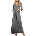 thumbnail image 2 of Doublju Women's 3/4 Sleeve Wrap Front Maxi Dress with Tie Waist, 2 of 4