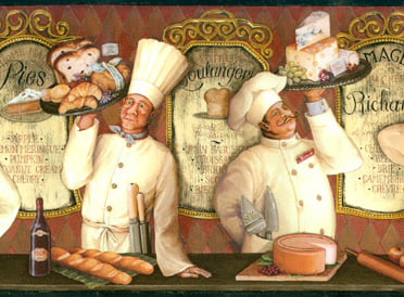 French Waiter & Chef on Brown Wallpaper Border BM9011B 