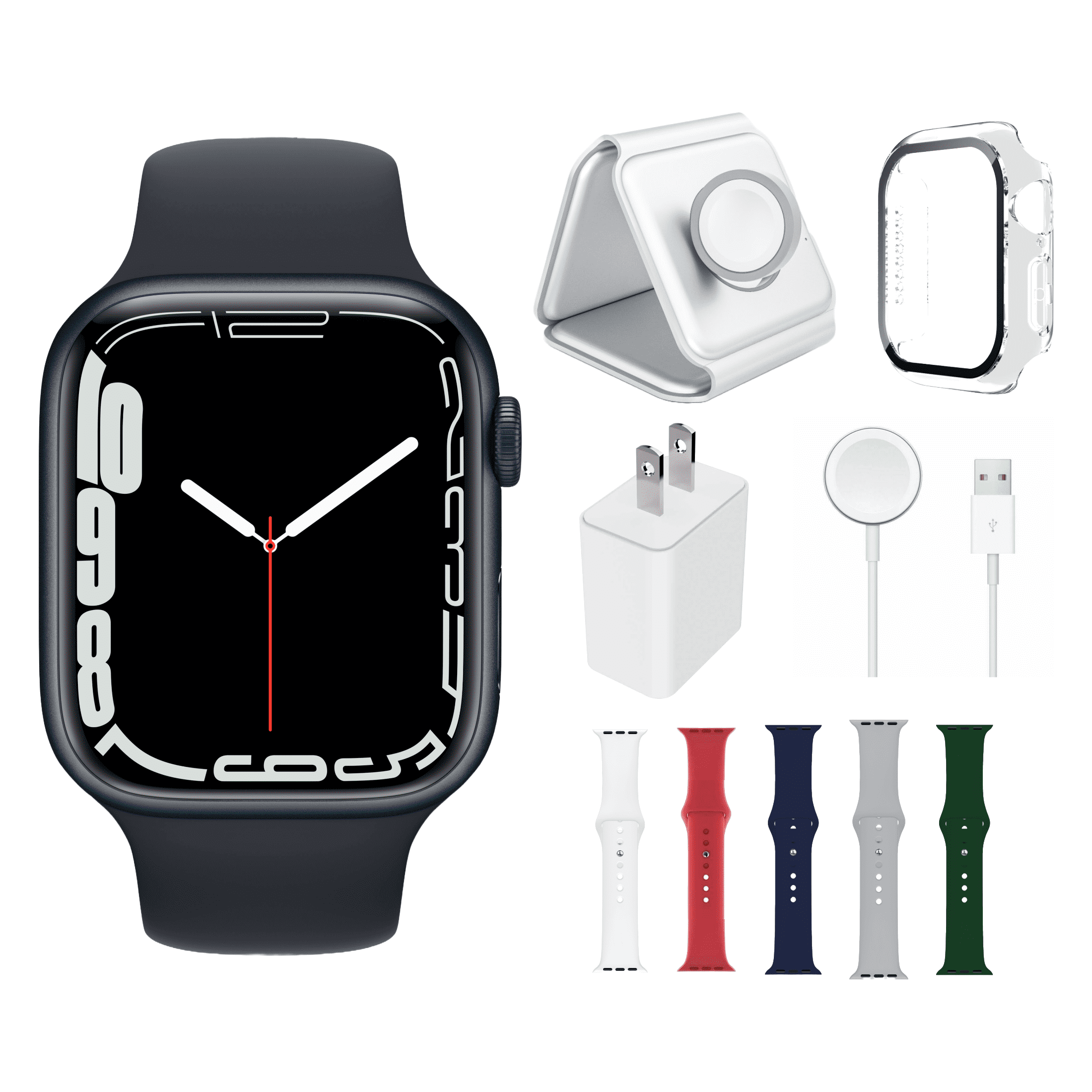 Restored Apple Watch Series 7 Bundle – 41mm Gps Midnight (2021) – Magnetic Charger & Sport Band Included (Refurbished)
