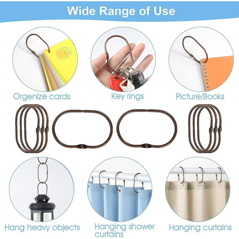 Shower Curtain Hooks, 12 Pcs Shower Curtain Rings, Oval Snap Shower Hooks for Shower Curtain, Metal Shower Curtain Hooks Rust Proof, Glide Smoothly