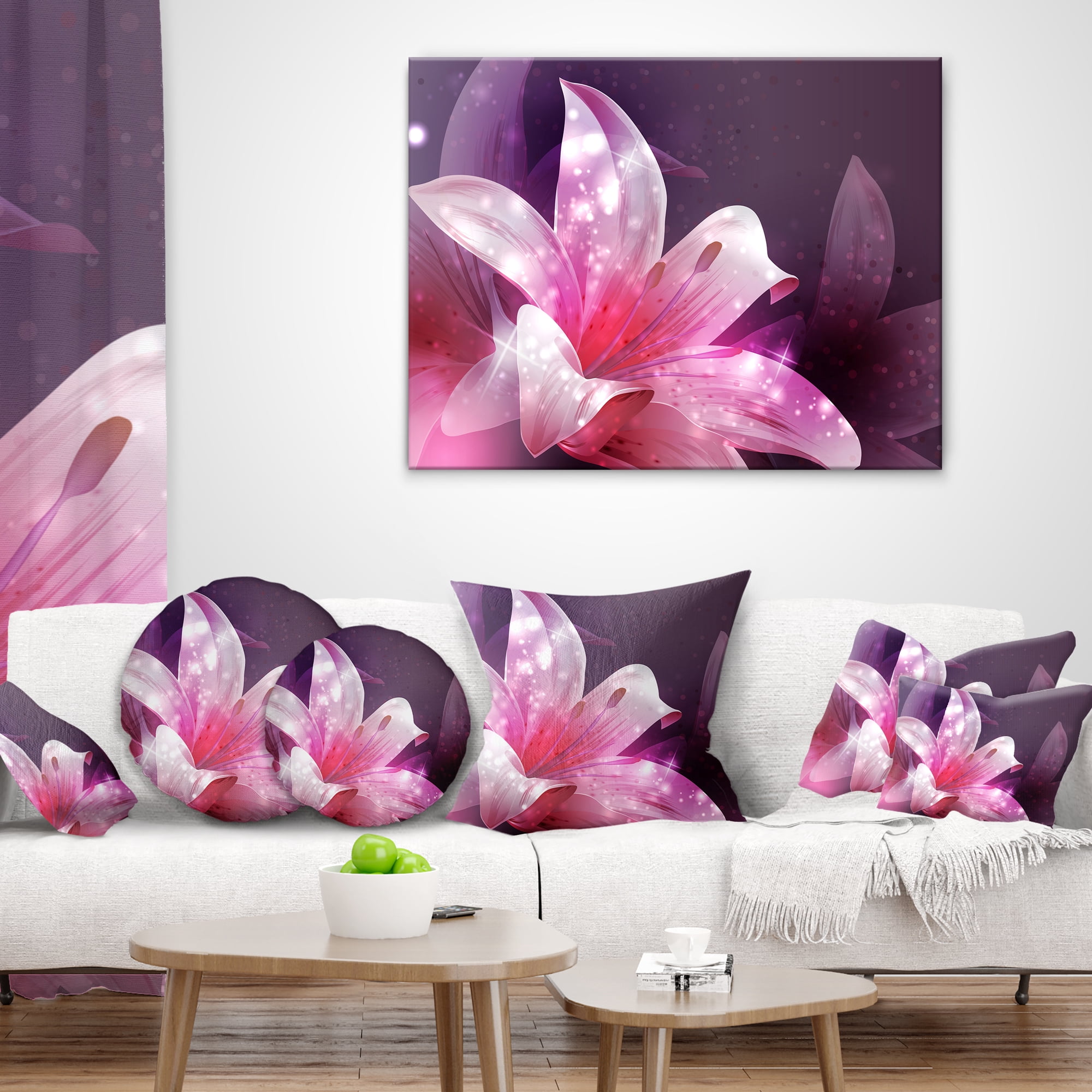 Designart Shining Pink Fractal Flower - Floral Throw Pillow - 12x20