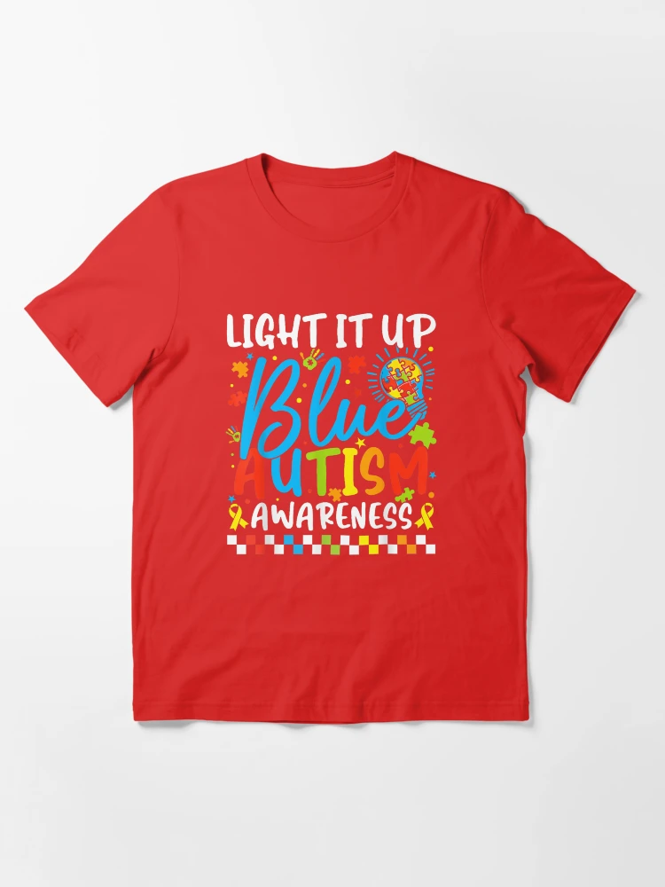 Light It Up Blue Autism Awareness Month T-Shirt Puzzle Piece Graphic Tee Autism Support Awareness Shirt