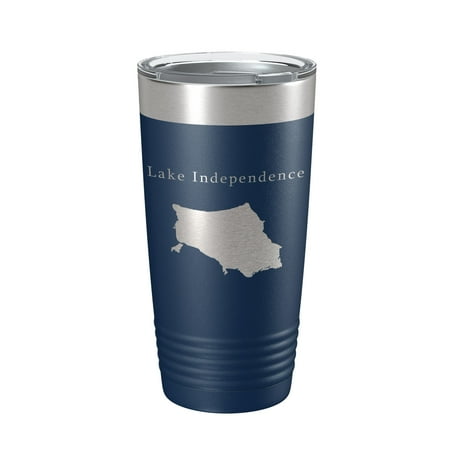 

Lake Independence Map Tumbler Travel Mug Insulated Laser Engraved Coffee Cup Michigan 20 oz Navy Blue
