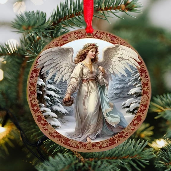 2-Pack Christmas Ornaments, Wooden Angel Pendants with Colorful Prints, Hanging Decor for Tree and Holiday Display
