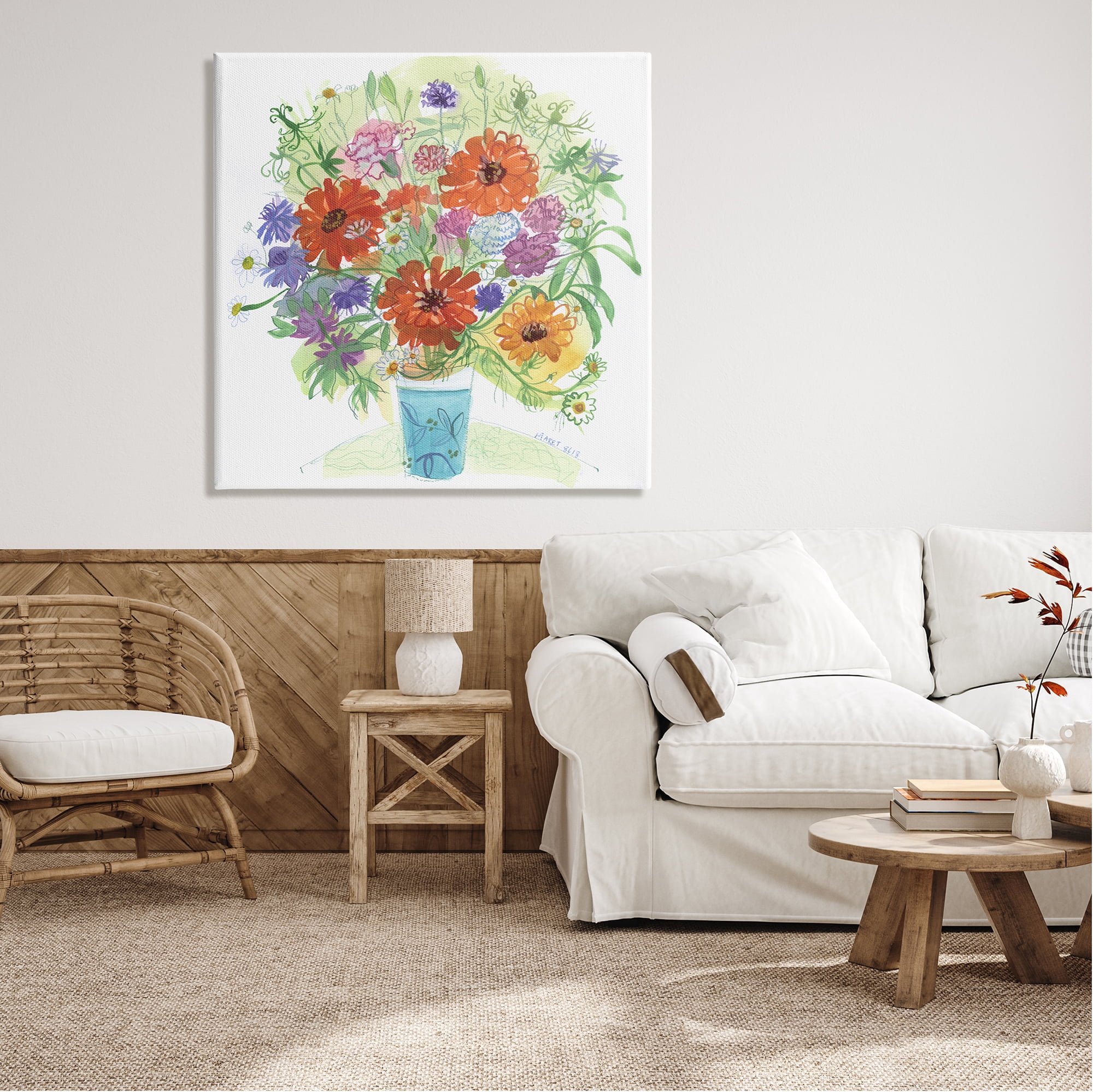 Stupell Industries Assorted Daisies Arrangement Layered Botanical Leaves Painting Gallery Wrapped Canvas Print Wall Art, Design by unknown