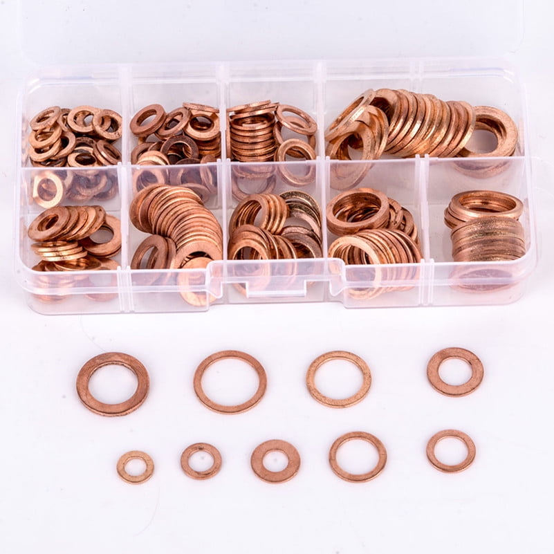 12 Sizes Assorted Solid Copper Crush Washers Seal Flat Ring 280Pcs Kit with Box 