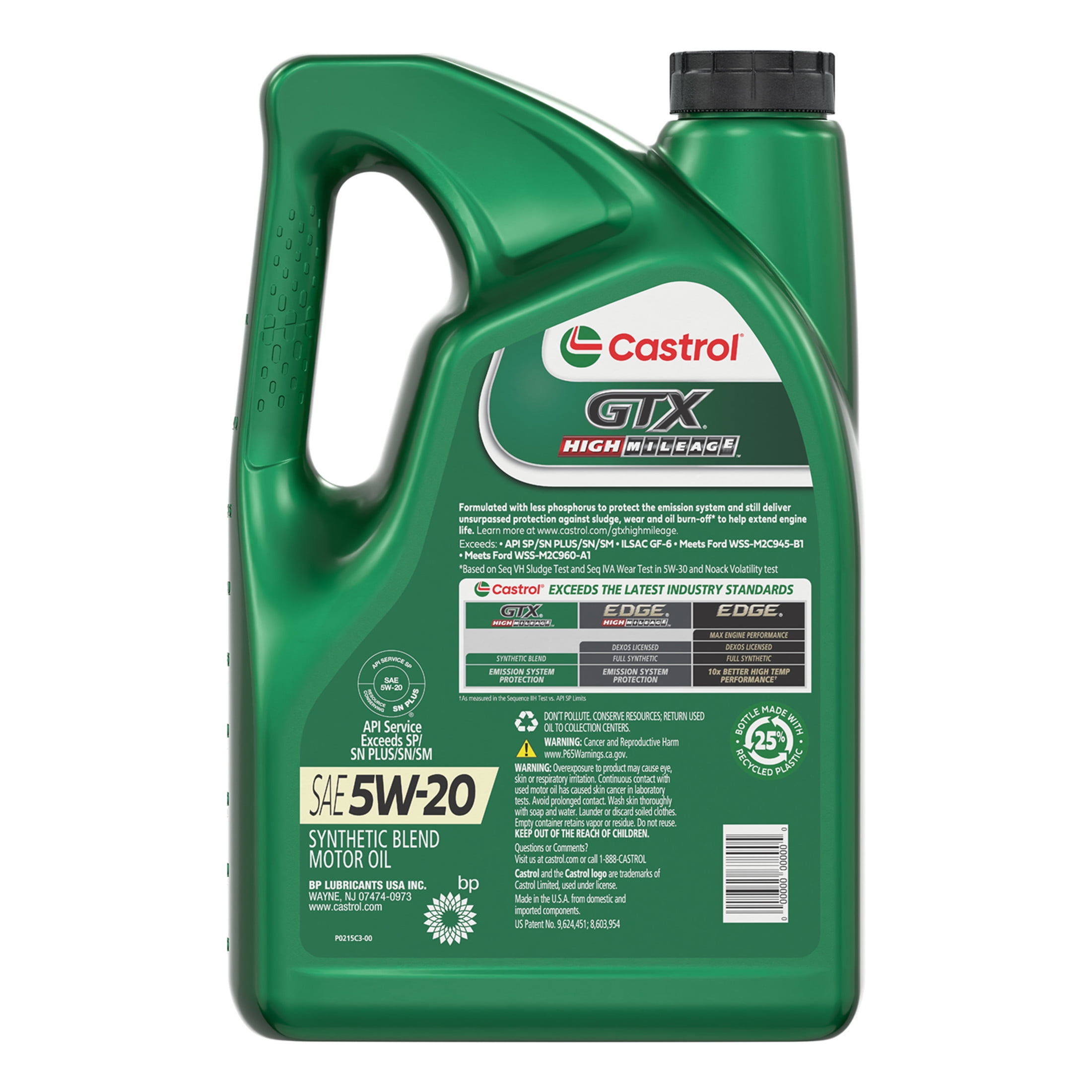 Castrol GTX High Mileage 5W-20 Synthetic Blend Motor Oil, 5 Quarts