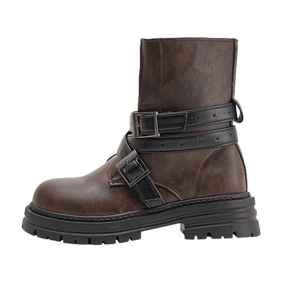 Women's Winter Boots Women's Stylish Casual Winter Short Barrel Boots with Solid Color Round Toe and Belt Buckle, Low Heel Ankle Boots High Heel Boots