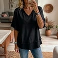 thumbnail image 3 of Womens Linen T Shirts V Neck Summer Loose Short Sleeve Casual Tees Solid Color Breathable Hippie Beach Vacation Tops, S, 3 of 4