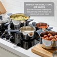 thumbnail image 4 of T-FAL Essentials Stainless Steel Cookware Set 12 Piece, Induction Compatible, Oven Safe 350F, Cooking Set w/Stewpots, Stockpot, Saucepan, Lids & Tools, Measuring Marks, Dishwasher Safe, Silver/Blue, 4 of 9
