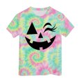 thumbnail image 5 of KPOPLK Girls Halloween T Shirt Cute Tie Dye Graphic Short Sleeve Crew Neck Kids Fall Party Top Size 6-7 Years,Light Green, 5 of 5