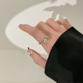 thumbnail image 4 of Gold Zircon Forefinger Ring Zip Open Design Open Mouth Copper Jewelry Adjustable Geometric Ellipse Pearl Accent, 4 of 5