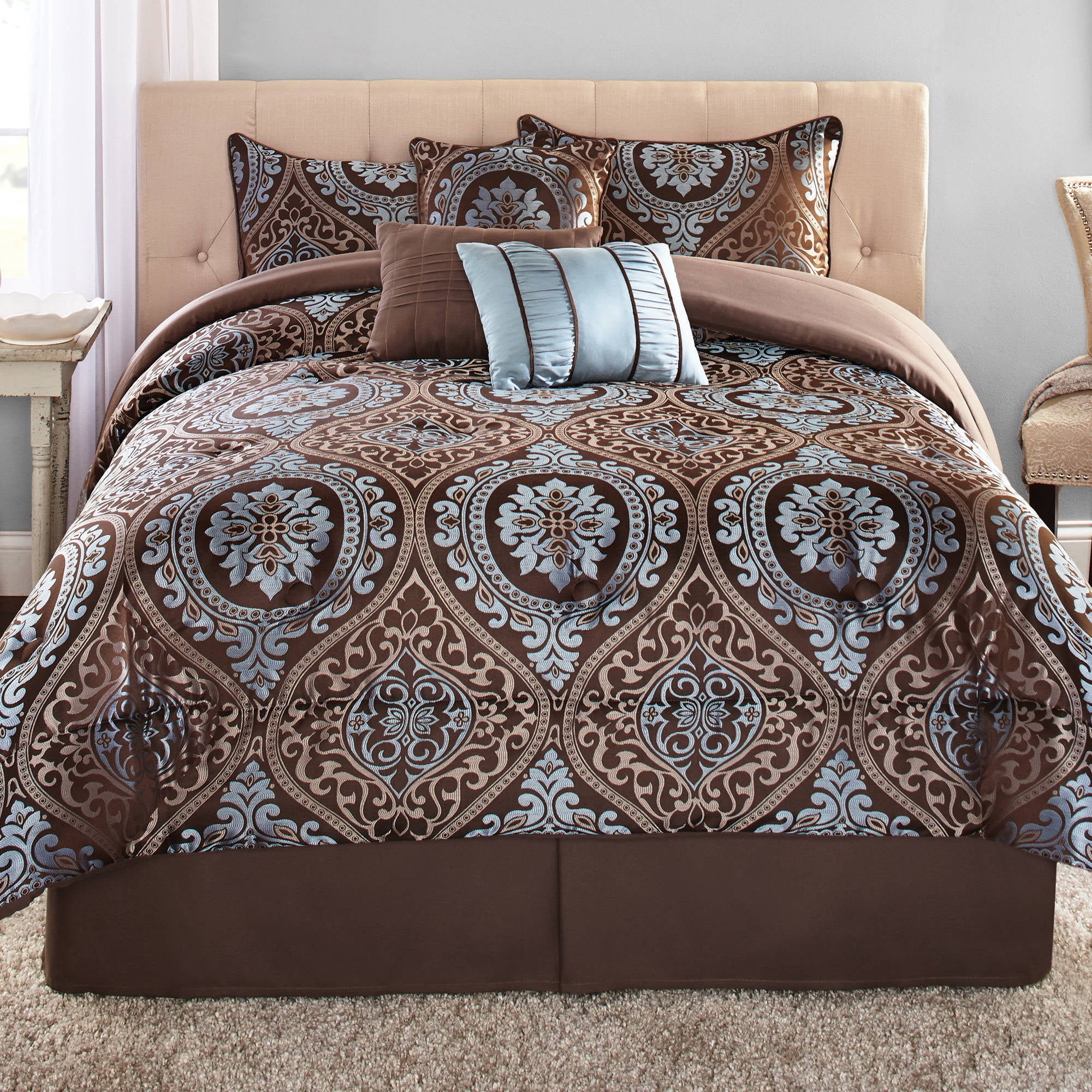 Mainstays Full Victoria Jacquard Comforter Set 7 Piece Walmart
