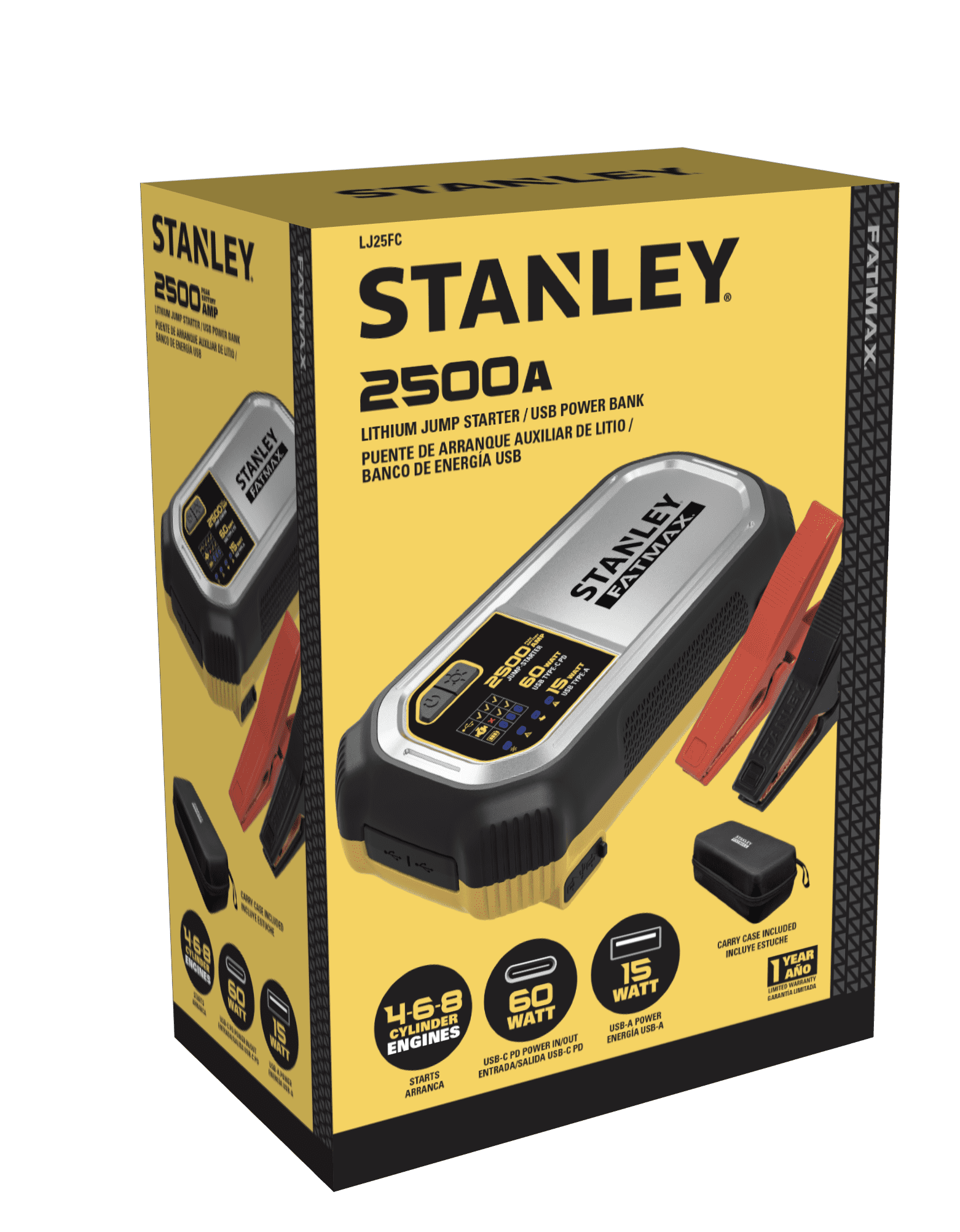 Stanley 2500 Peak Amp Lithium Jump Starter with USB & Case