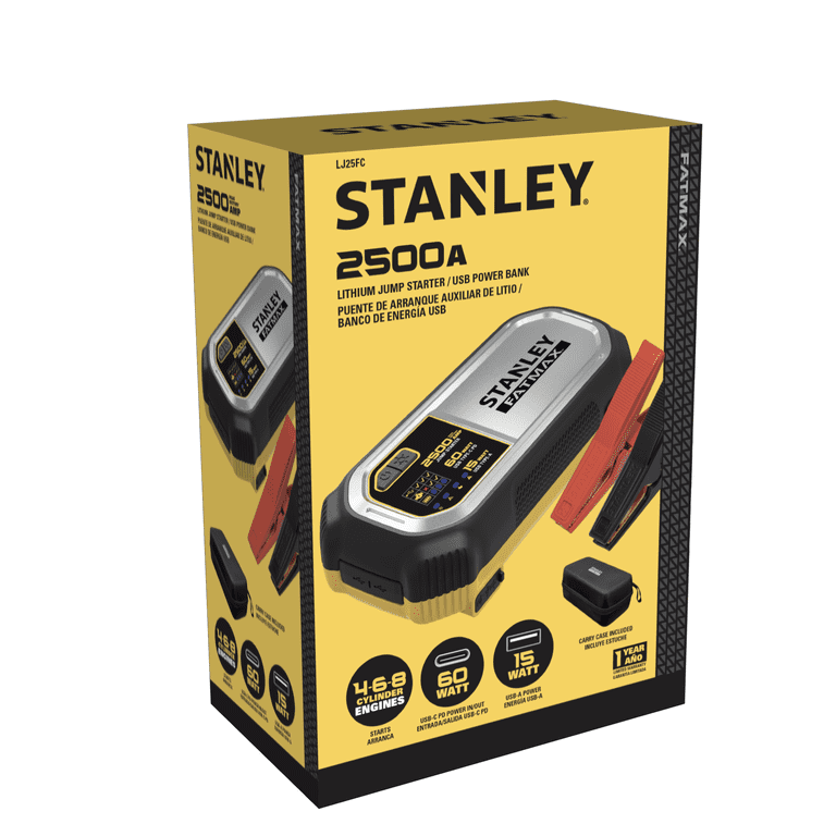 Stanley 2500 Peak Amp Lithium Jump Starter with USB & Case