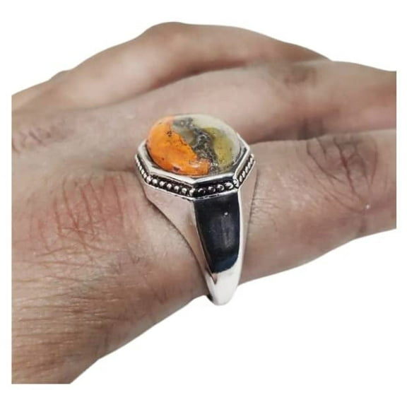 Bumblebee Jasper Mans Ring, Natural Bumblebee Jasper, Silver Jewelry, 925 Silver Ring, Birthday Gift, Heavy Mens Ring, Arabic Design, Ottoman Style Ring, Christmas, Turkey Mens Signet Ring