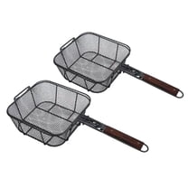 Nexgrill Deep Fryer Basket with Removable Wooden Handle, Non-Stick Graphite Fish Fry Basket with Locking Lid for Seafood, Crawfish, Fries & Outdoor Cooking - 530-0020A (2 Pack)