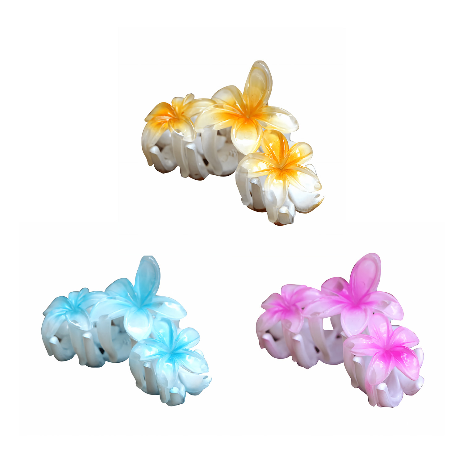 Island Reflections Triple Plumeria Hair Clip Pastel Pink