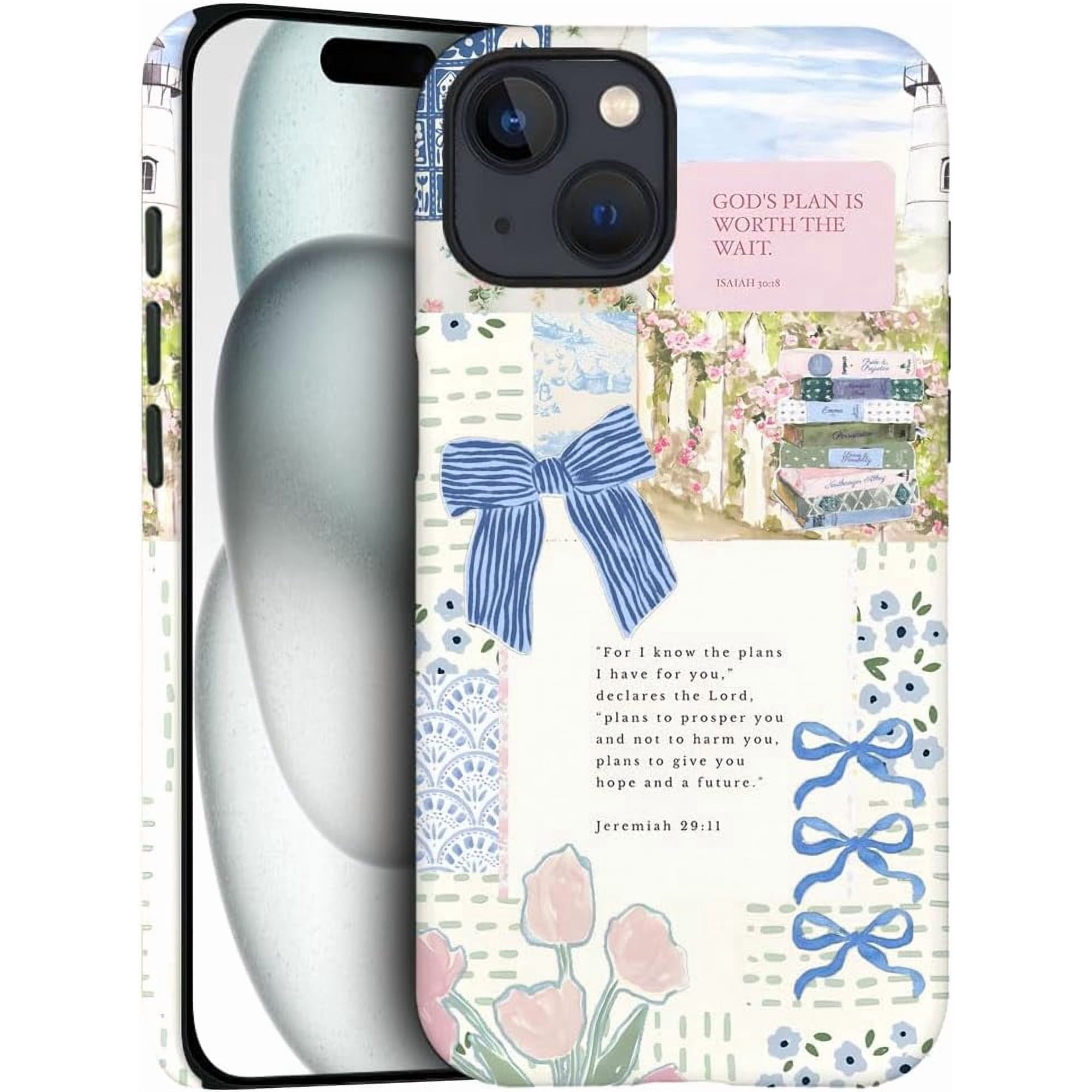 Case for iPhone 14 - Slim Fit Anti-Scratch Phone Case for Girl Women - Christian Blue Bow God Religious (Frosted)