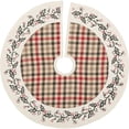 thumbnail image 2 of ivory white farmhouse christmas decor hollis cotton stenciled flax plaid 21" diameter tree skirt, 2 of 5