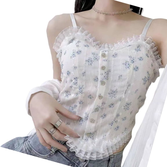 YongCo Strappy Lace Trimmed Camisole Top For Women Stretchy Nylon Fabric Padding Layering Piece Summer Wardrobe Essential