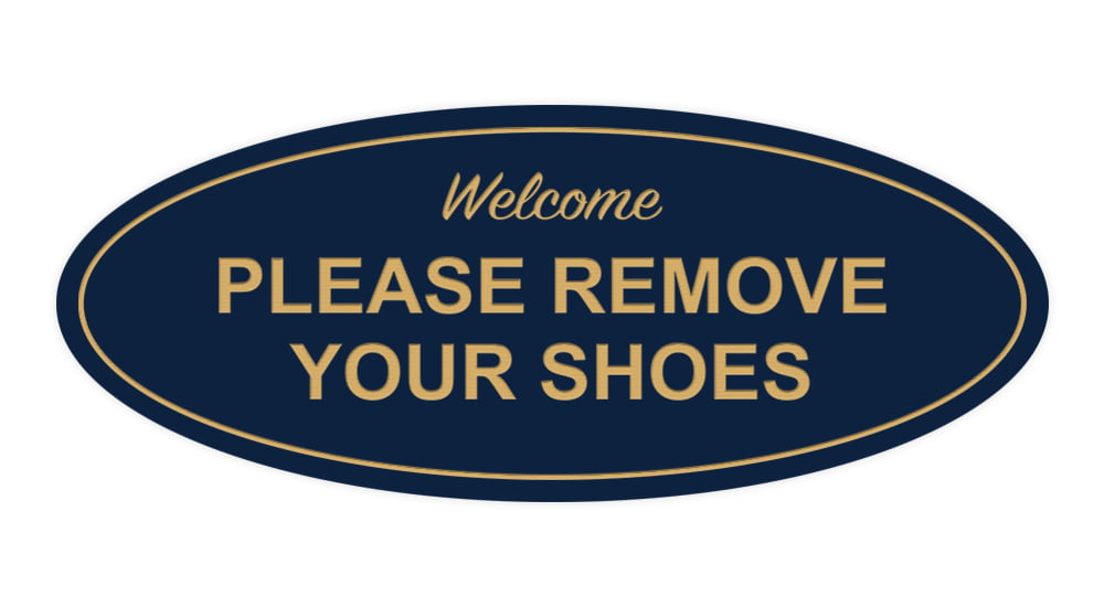 Large Signs ByLITA Circle Welcome Please Remove Your Shoes Sign Light Grey/Burgundy 
