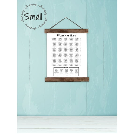 Wood, Canvas Sign, Kitchen Decor Word Search Puzzle Art Print, Lightweight Ready to Hang Wall Hanging, 12x14.5-Inch