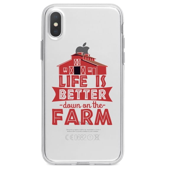 DistinctInk Clear Shockproof Hybrid Case for iPhone XR (6.1" Screen) - TPU Bumper Acrylic Back Tempered Glass Screen Protector - Life is Better Down on the Farm