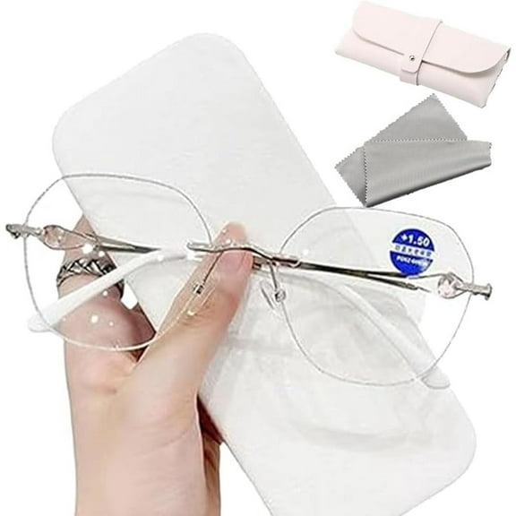 Women's Diamond Rimless Anti-Blue Light Presbyopia Glasses, Ultra Light Frameless Rhinestone Reading Glasses for Women (3.5X,Silver)