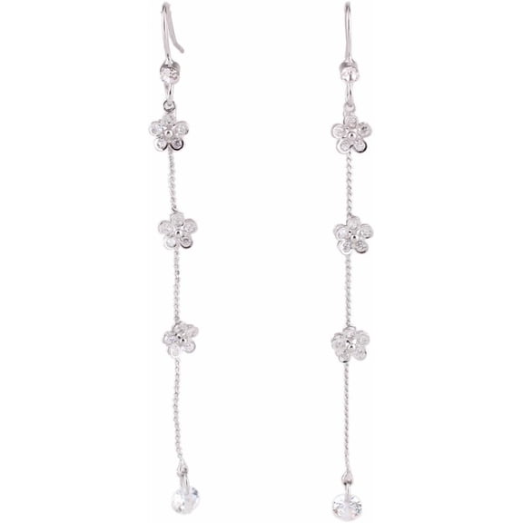 CZ Flower Shape Long Drop Pierced Earrings and Clip on Earrings No Pierced for Women