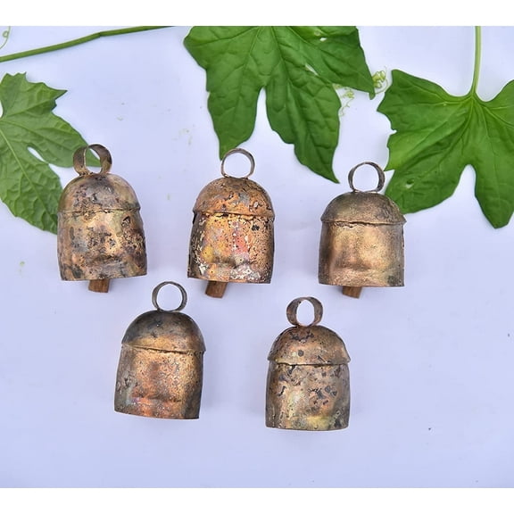 Vivanta 5 Pcs Rustic Vintage Christmas Cow Bells Decoration Handmade Craft, Small Gold Tin Jingle Décor 2 Inch