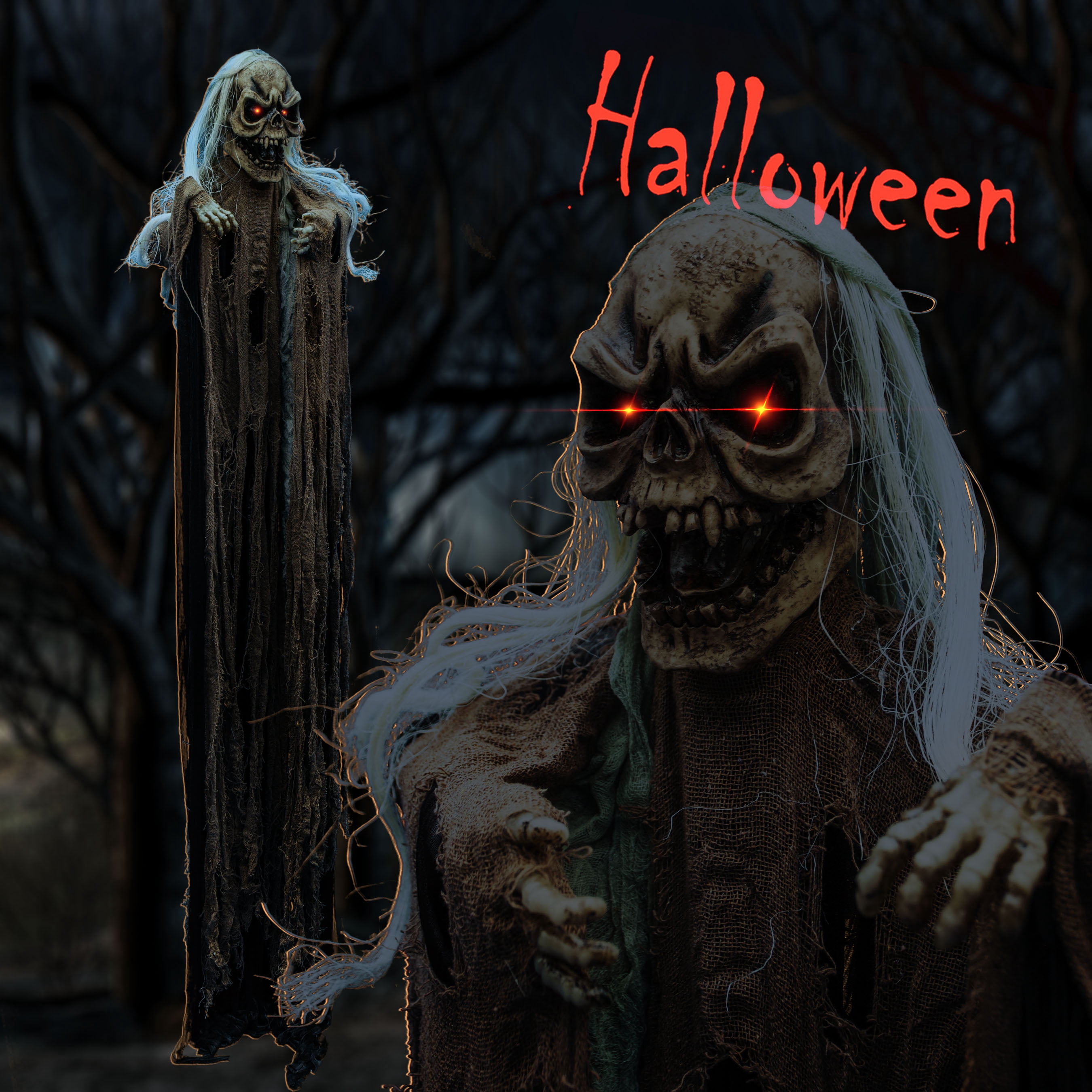 Sunny Hanging Reaper Ghost 6.6ft Tall Lifesize Animated Halloween Haunted House Prop