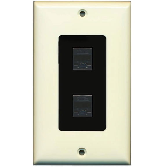 RiteAV Decorative 1 Gang 2 Port Cat5e Wall Plate - Light Almond/Black