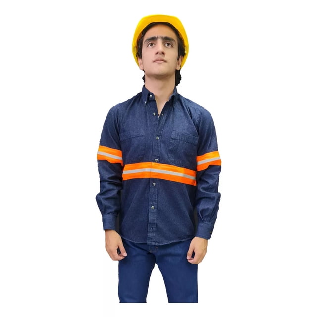 Camisa De Mezclilla 7.5 Oz Con Reflejante