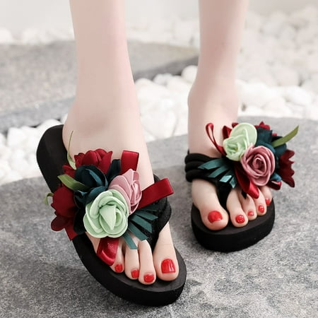

EQWLJWE Women Flowers Beach Breathable Shoes Sandals Home Slipper Flip-Flops Flat Shoes Women s Slippers Holiday Clearance