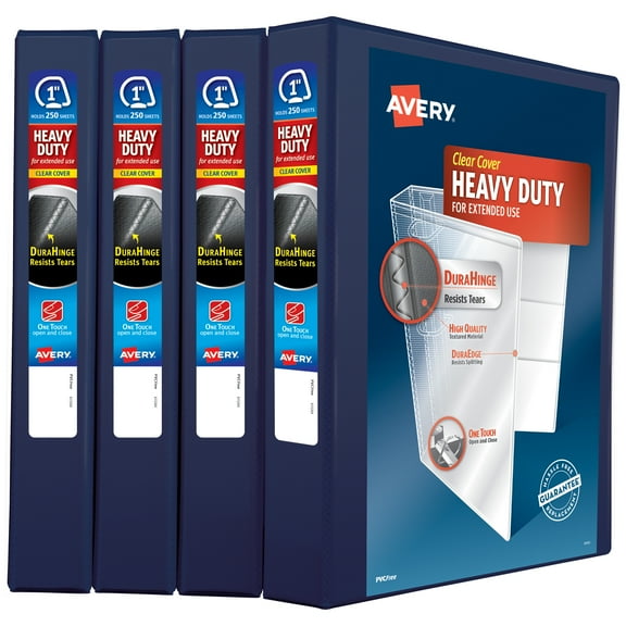 Avery View Binders, 1" One Touch Slant Rings, 4 Navy Blue Binders