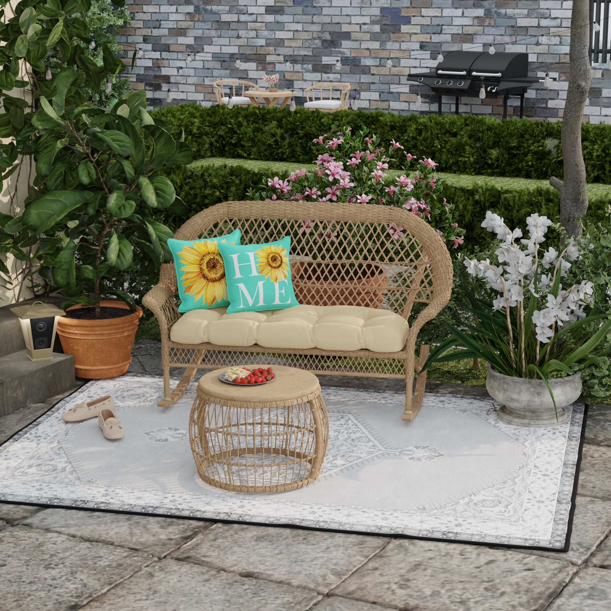 Mainstays Home Sunflower Reversible Outdoor Throw Pillow, 16", Turquoise Novelty and Floral