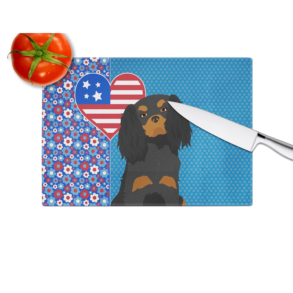 Black and Tan Cavalier Spaniel Glass Cutting Board Large 12 in x 15 in