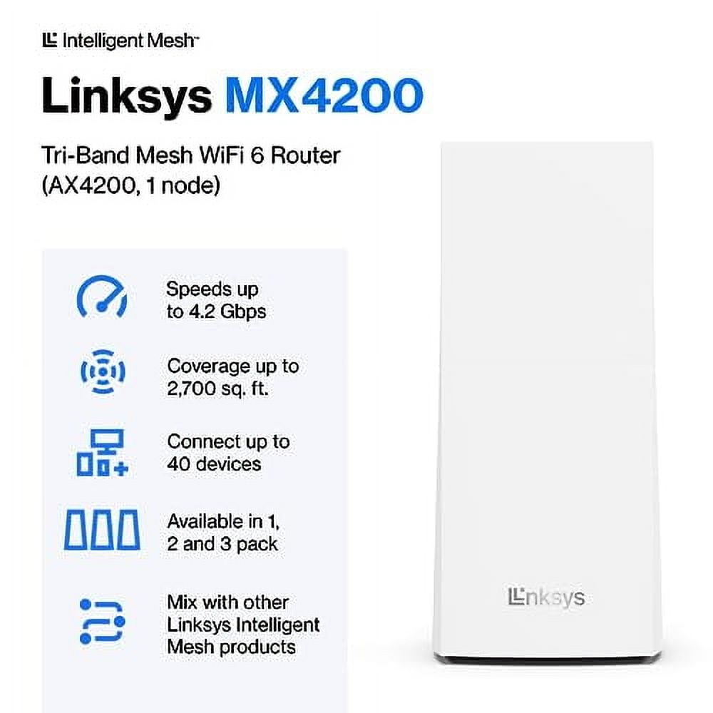 Linksys MX4200 Mesh WiFi Router - AX4200 WiFi 6 Router - Velop Tri