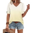 thumbnail image 4 of HomeDM Women's Short Sleeve V Neck T-Shirts Summer Casual Pullover Tops Loose Fit Dressy Shirts - Pale Yellow/M, 4 of 5