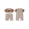 thumbnail image 2 of Cenuakty Baby Boy Summer Romper Fashionable Contrast Color Striped Short Sleeve Turn Down Collar Jumpsuit, 2 of 9